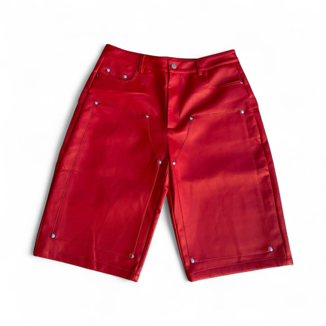 Red Double Knee Leather Shorts